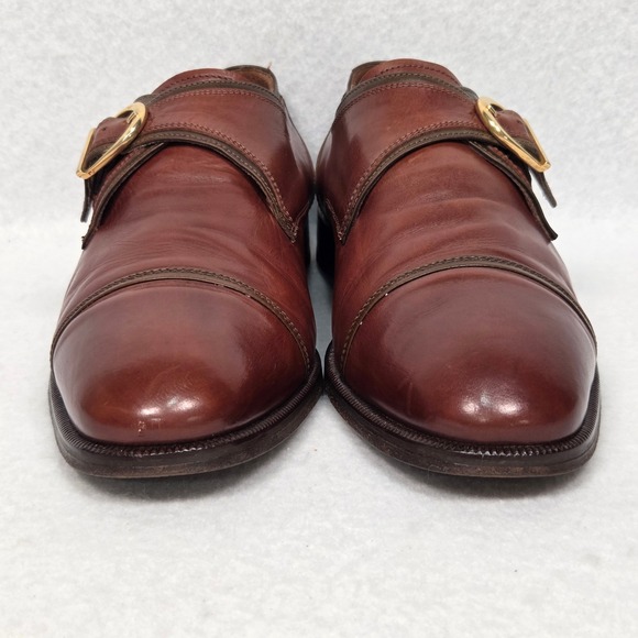 Vtg Bally Monk Strap Shoes Mens 44 Brown Two Tone Leather Cap Toe Made in Italy main image 7